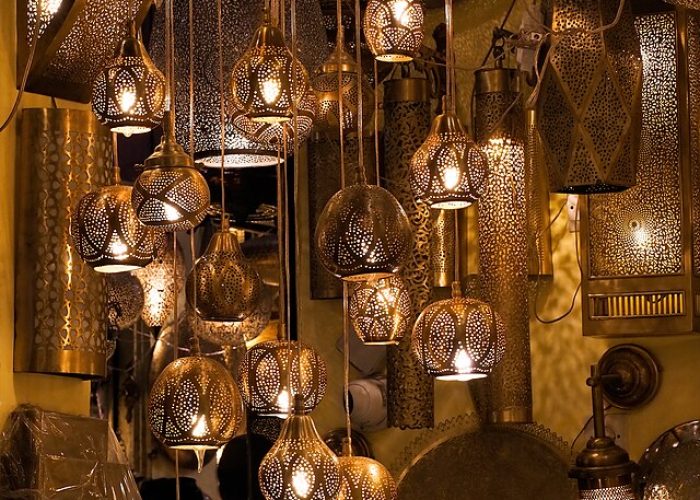 Oriental hanging lanterns. Souk Haddadine, Marrakesh Medina, Morocco